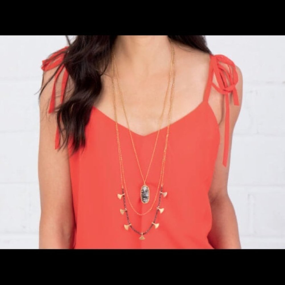 Premier Designs ROCCO Necklace Gold Black Stone